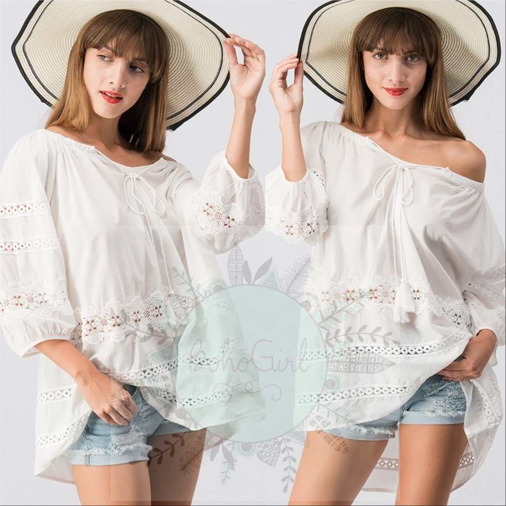 WHITE BOHO TOP - Picture 2 of 3